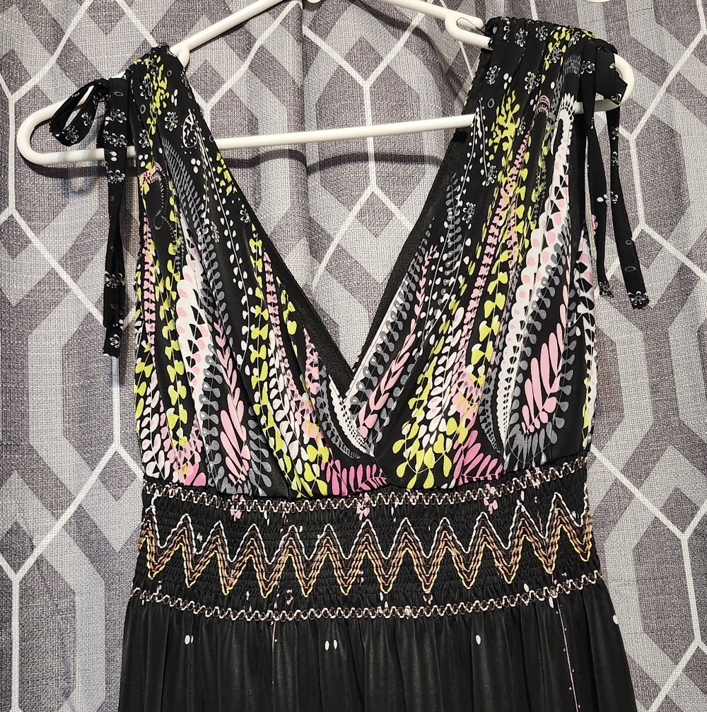 Black Sleeveless Dress with Colorful Patterns